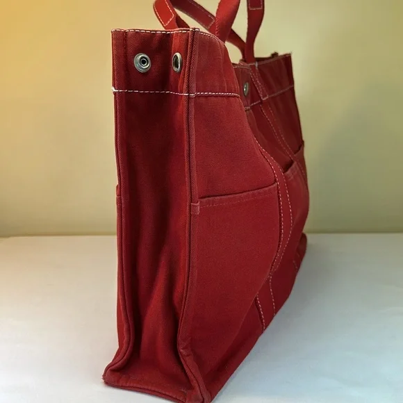 Hermes vintage heavy canvas tote rare red with white detail - Picture 6 of 13